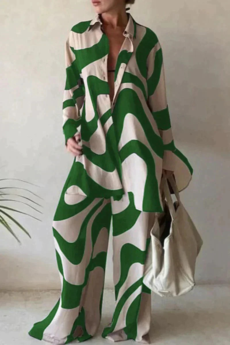 Novo | Vrouwenset met abstracte print - tweedelige top en broek met lange mouwen