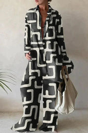Novo | Vrouwenset met abstracte print - tweedelige top en broek met lange mouwen