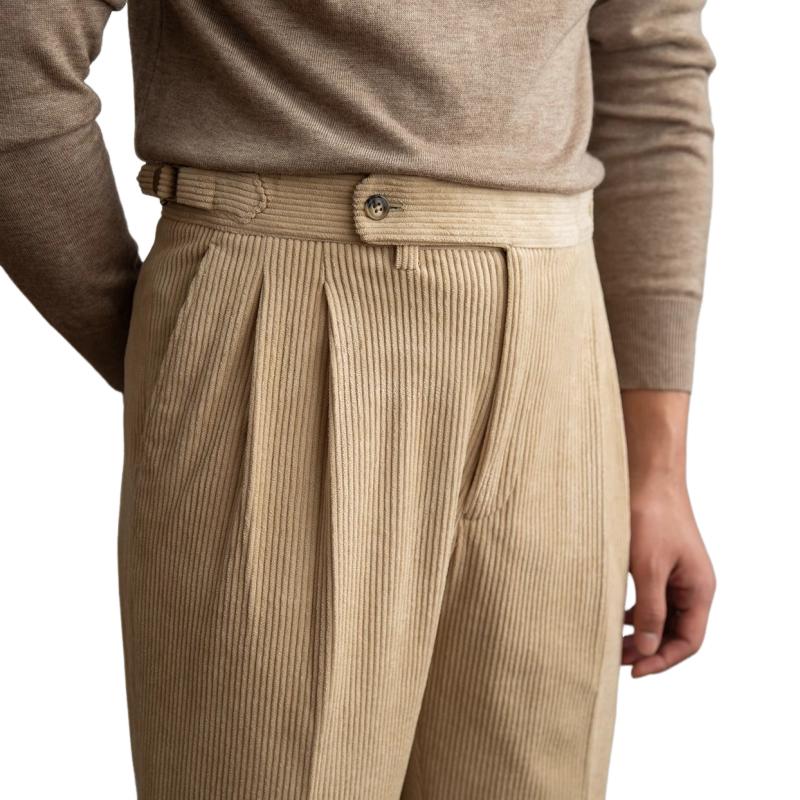 Novo | Vintage Corduroy Broek - Klassieke Napels Pasvorm, Retro Stijl